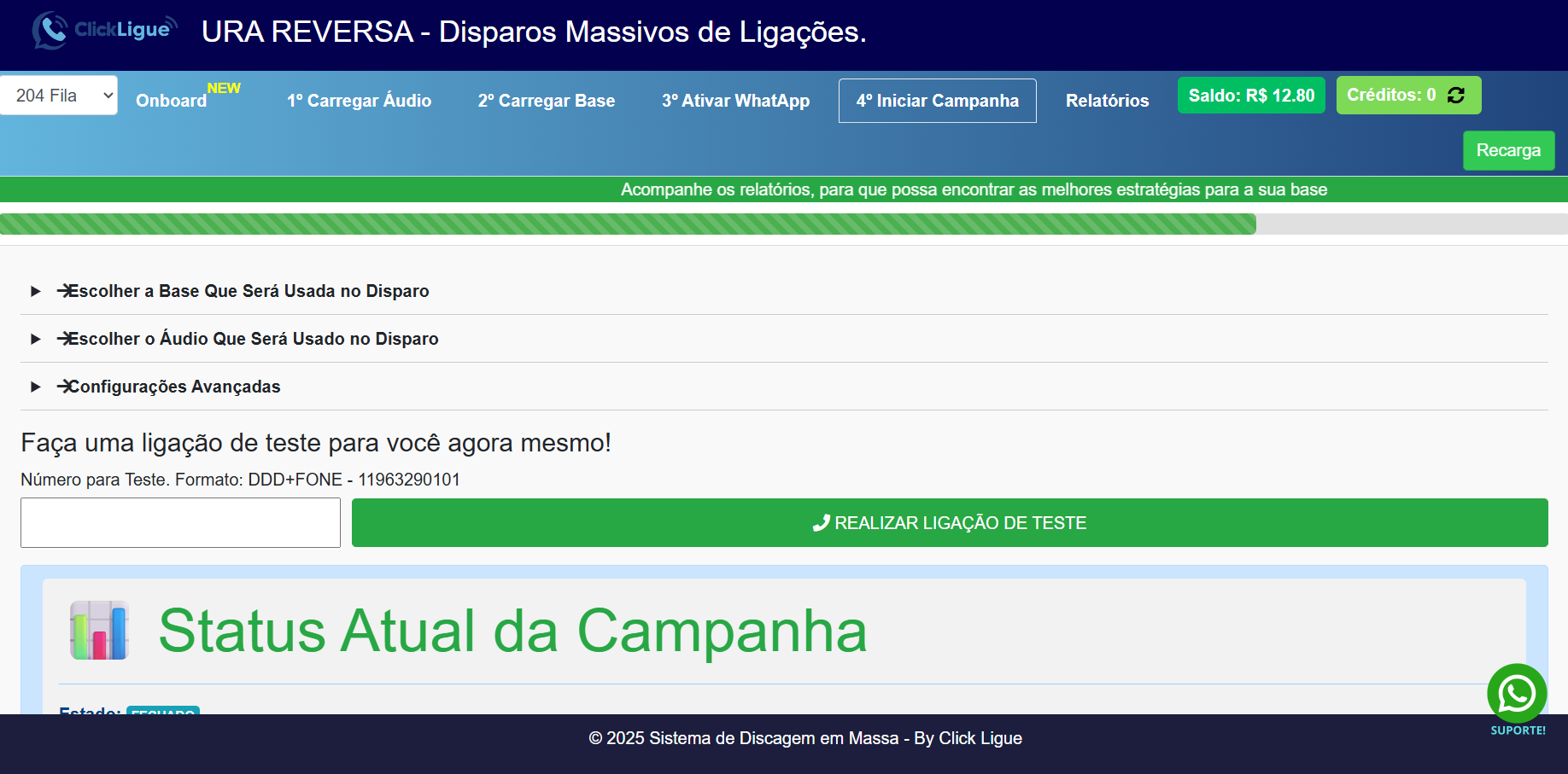 Dashboard do ClickLigue - URA Reversa